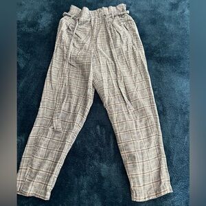 American Eagle High-Waisted Linen Plaid Pants